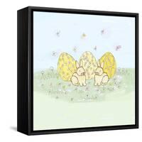 Two Bunny Three Egg Easter Plate-Lisa Katharina-Framed Stretched Canvas