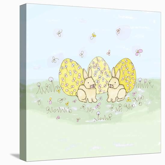 Two Bunny Three Egg Easter Plate-Lisa Katharina-Stretched Canvas