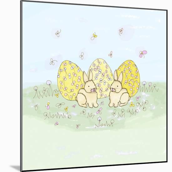 Two Bunny Three Egg Easter Plate-Lisa Katharina-Mounted Giclee Print