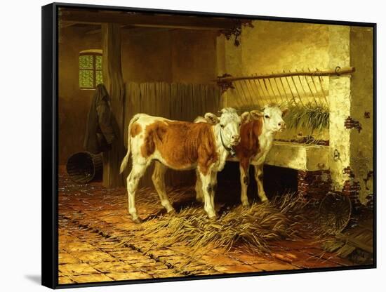 Two Calves in a Barn-Walter Hunt-Framed Stretched Canvas
