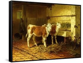 Two Calves in a Barn-Walter Hunt-Framed Stretched Canvas
