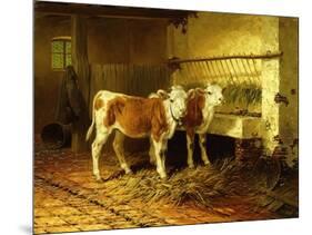 Two Calves in a Barn-Walter Hunt-Mounted Giclee Print