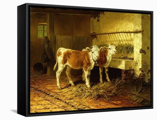 Two Calves in a Barn-Walter Hunt-Framed Stretched Canvas