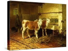 Two Calves in a Barn-Walter Hunt-Stretched Canvas