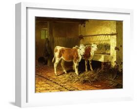 Two Calves in a Barn-Walter Hunt-Framed Giclee Print