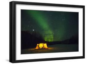Two Campers Drinking a Bottle of Wine in a Tent under the Northern Lights-Jami Tarris-Framed Photographic Print