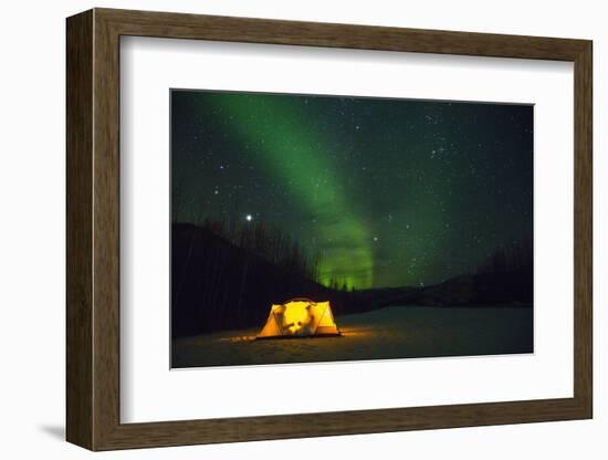 Two Campers Drinking a Bottle of Wine in a Tent under the Northern Lights-Jami Tarris-Framed Photographic Print