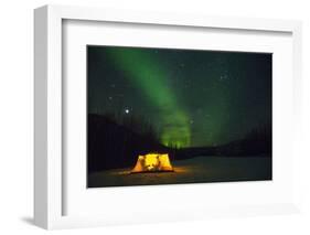 Two Campers Drinking a Bottle of Wine in a Tent under the Northern Lights-Jami Tarris-Framed Photographic Print