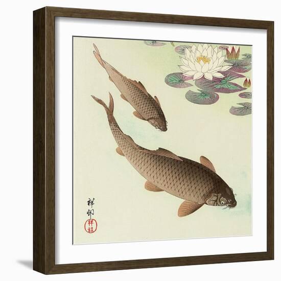 Two Carp and Water Lily Pad-Koson Ohara-Framed Giclee Print