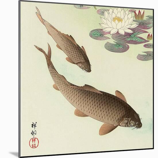 Two Carp and Water Lily Pad-Koson Ohara-Mounted Giclee Print