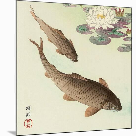 Two Carp and Water Lily Pad-Koson Ohara-Mounted Giclee Print