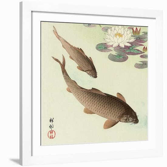 Two Carp and Water Lily Pad-Koson Ohara-Framed Giclee Print