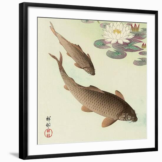 Two Carp and Water Lily Pad-Koson Ohara-Framed Giclee Print