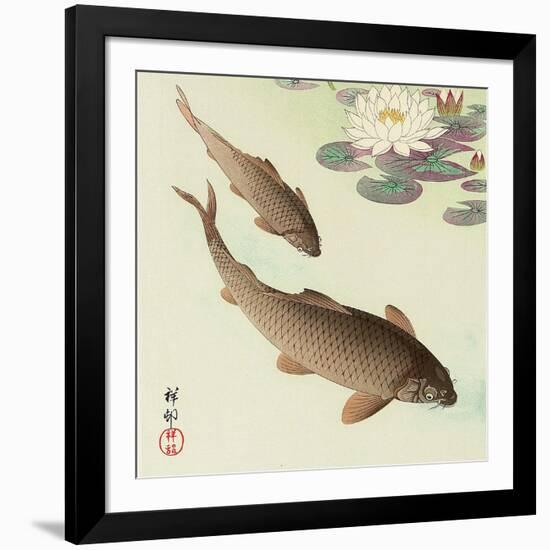Two Carp and Water Lily Pad-Koson Ohara-Framed Giclee Print