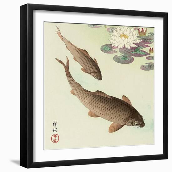 Two Carp and Water Lily Pad-Koson Ohara-Framed Premium Giclee Print