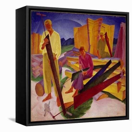 Two Carpenters, 1927-Alexander Bogomasov-Framed Stretched Canvas