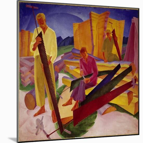 Two Carpenters, 1927-Alexander Bogomasov-Mounted Giclee Print