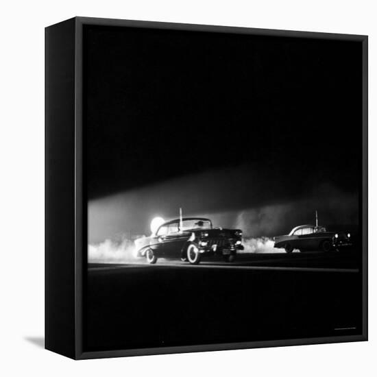 Two Cars in Drag Race-Hank Walker-Framed Stretched Canvas