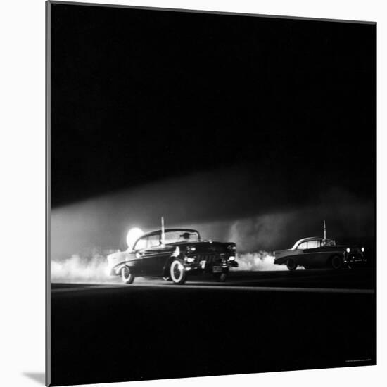 Two Cars in Drag Race-Hank Walker-Mounted Photographic Print