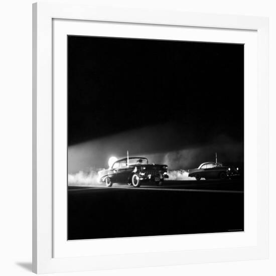 Two Cars in Drag Race-Hank Walker-Framed Photographic Print