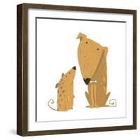 Two Cartoon Brown Dog Parent and Kid. Animal Pet Friend, Drawing Puppy, Breed Doggy, Vector Illustr-Popmarleo-Framed Art Print