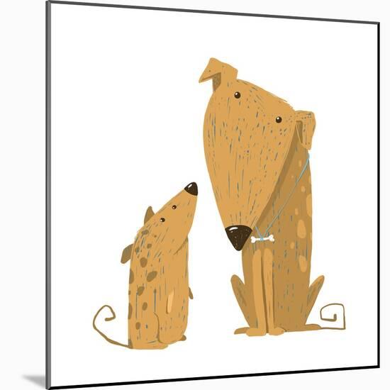 Two Cartoon Brown Dog Parent and Kid. Animal Pet Friend, Drawing Puppy, Breed Doggy, Vector Illustr-Popmarleo-Mounted Art Print