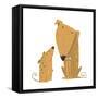 Two Cartoon Brown Dog Parent and Kid. Animal Pet Friend, Drawing Puppy, Breed Doggy, Vector Illustr-Popmarleo-Framed Stretched Canvas