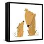 Two Cartoon Brown Dog Parent and Kid. Animal Pet Friend, Drawing Puppy, Breed Doggy, Vector Illustr-Popmarleo-Framed Stretched Canvas