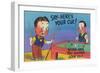 Two Cartoon Men Play Pool, Here's Your Cue-Lantern Press-Framed Art Print