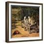 Two Cats on Garden Bench-H.w. Petherick-Framed Art Print