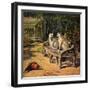 Two Cats on Garden Bench-H.w. Petherick-Framed Art Print