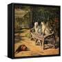 Two Cats on Garden Bench-H.w. Petherick-Framed Stretched Canvas
