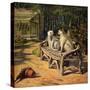 Two Cats on Garden Bench-H.w. Petherick-Stretched Canvas