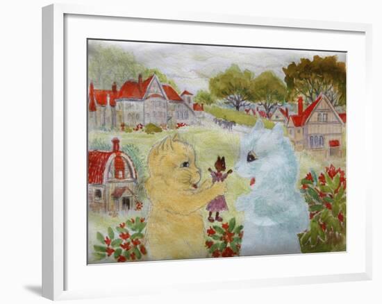 Two Cats with a Doll Kitten-Louis Wain-Framed Giclee Print