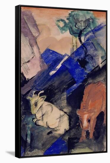 Two Cattle in a Hilly Landscape, 1913-Franz Marc-Framed Stretched Canvas