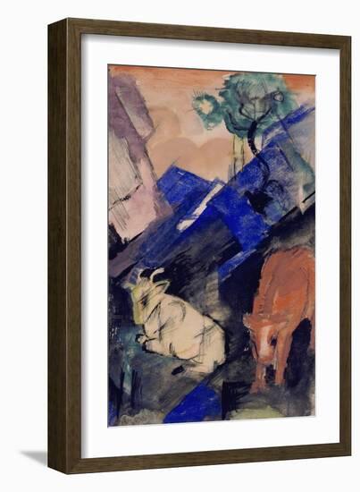 Two Cattle in a Hilly Landscape, 1913-Franz Marc-Framed Giclee Print