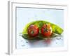 Two Cherry Tomatoes on a Basil Leaf-Roland Krieg-Framed Photographic Print