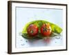 Two Cherry Tomatoes on a Basil Leaf-Roland Krieg-Framed Photographic Print