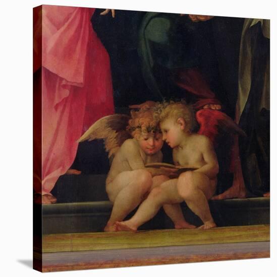 Two Cherubs Reading, Detail from Madonna and Child with Saints, 1518-Rosso Fiorentino (Battista di Jacopo)-Stretched Canvas