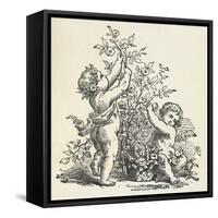 Two Cherubs With a Rose Bush-null-Framed Stretched Canvas