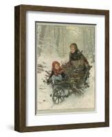 Two Children Bring Home a Barrow-Load of Firewood for the Christmas Fire-E. Blume-Framed Photographic Print