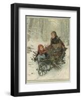 Two Children Bring Home a Barrow-Load of Firewood for the Christmas Fire-E. Blume-Framed Photographic Print