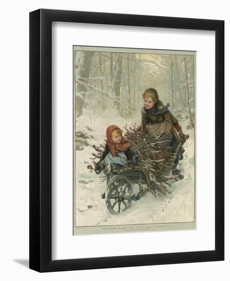 Two Children Bring Home a Barrow-Load of Firewood for the Christmas Fire-E. Blume-Framed Photographic Print