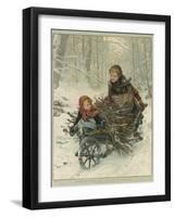 Two Children Bring Home a Barrow-Load of Firewood for the Christmas Fire-E. Blume-Framed Photographic Print