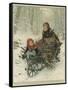 Two Children Bring Home a Barrow-Load of Firewood for the Christmas Fire-E. Blume-Framed Stretched Canvas