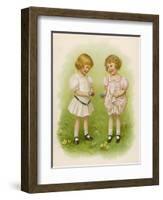 Two Children Compare Their Eggs on the Grass-Ida Waugh-Framed Art Print