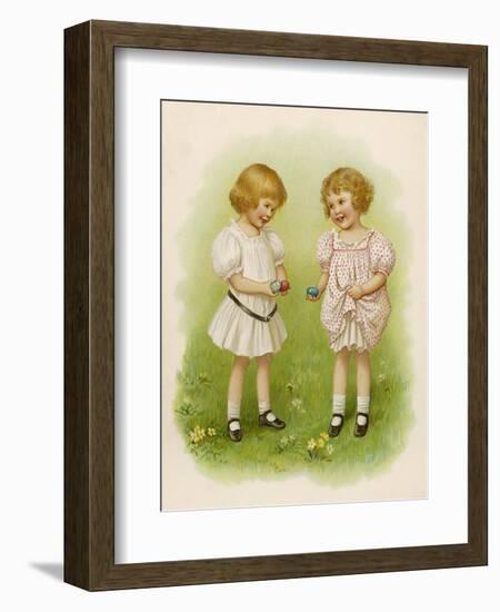 Two Children Compare Their Eggs on the Grass-Ida Waugh-Framed Art Print