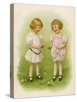 Two Children Compare Their Eggs on the Grass-Ida Waugh-Stretched Canvas