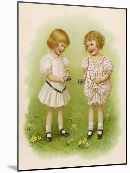 Two Children Compare Their Eggs on the Grass-Ida Waugh-Mounted Art Print