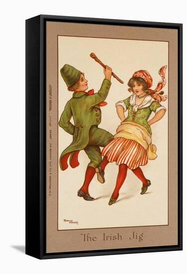 Two Children, in Traditional Irish Costume, Dance a Lively Jig-null-Framed Stretched Canvas